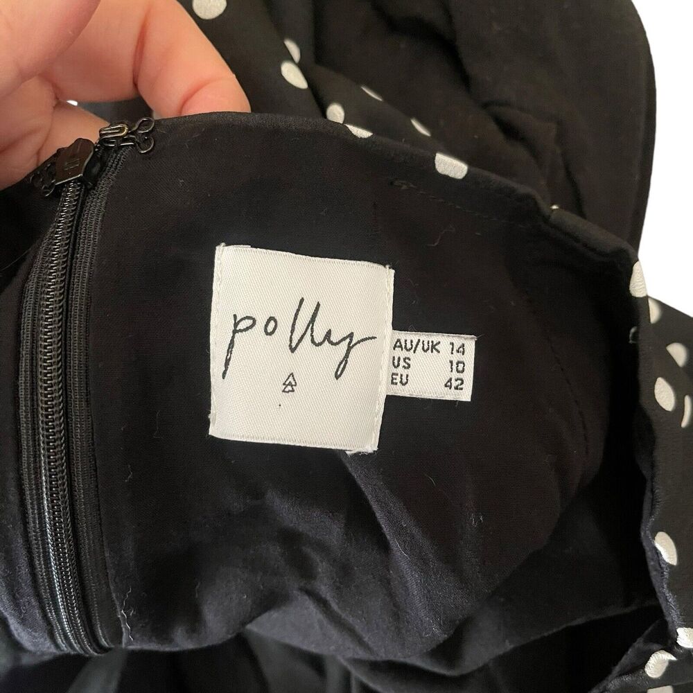 Polly US 10 Mini A-Line Skirt Black White Polka Dots Short Faux Wrap - Picture 2 of 8